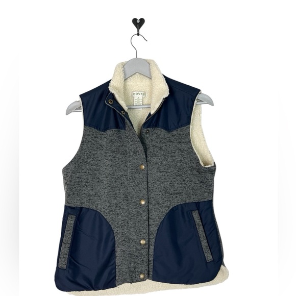 Orvis sherpa lined two toned vest Womens size Small Navy Blue - Picture 1 of 7